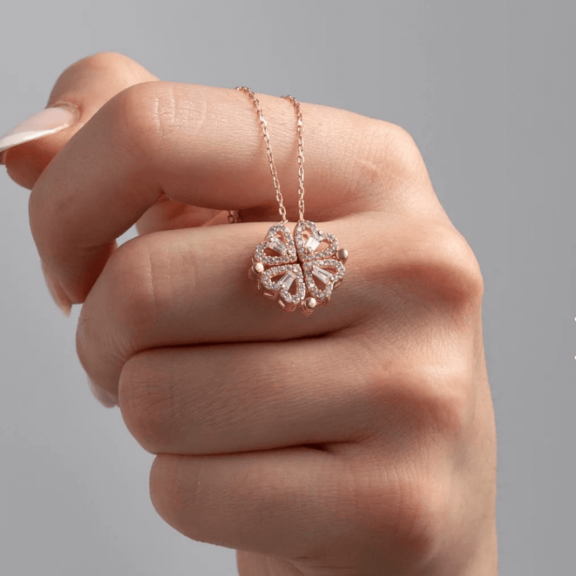 Kalpli Mıknatıslı 925 Ayar  Gümüş Aşk Kolyesi - Rose Kaplama